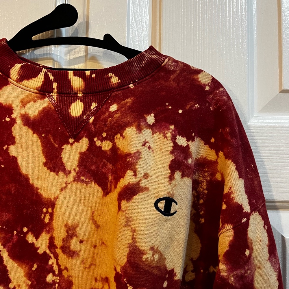Champion Red and White Tie-Dye Sweatshirt